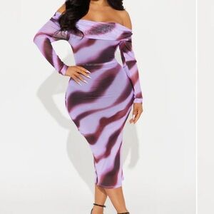 Fashion Nova Purple Off-Shoulder Bodycon Midi Dress NWT